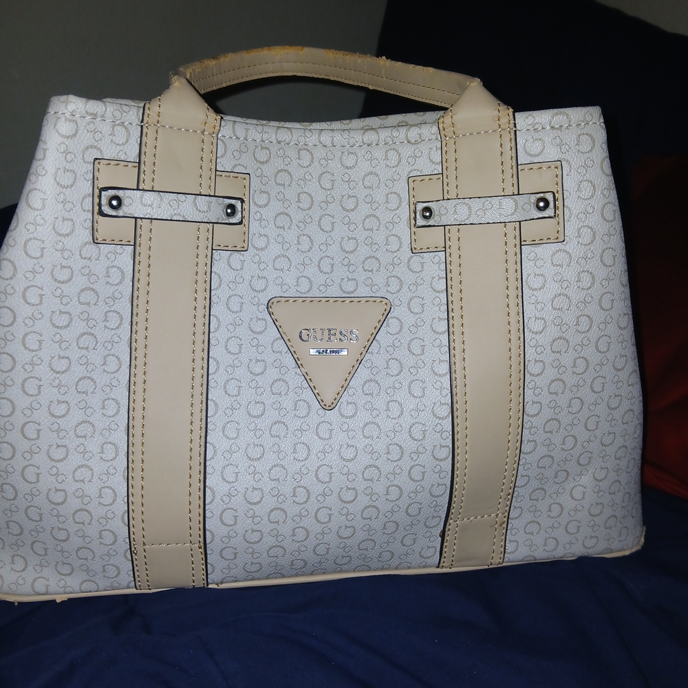 GUESS Cream and Tan Tote Bag
